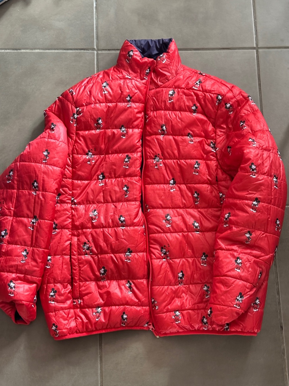 Disney Reversible Mickey Mouse Red Purple Quilted Puffer Jacket